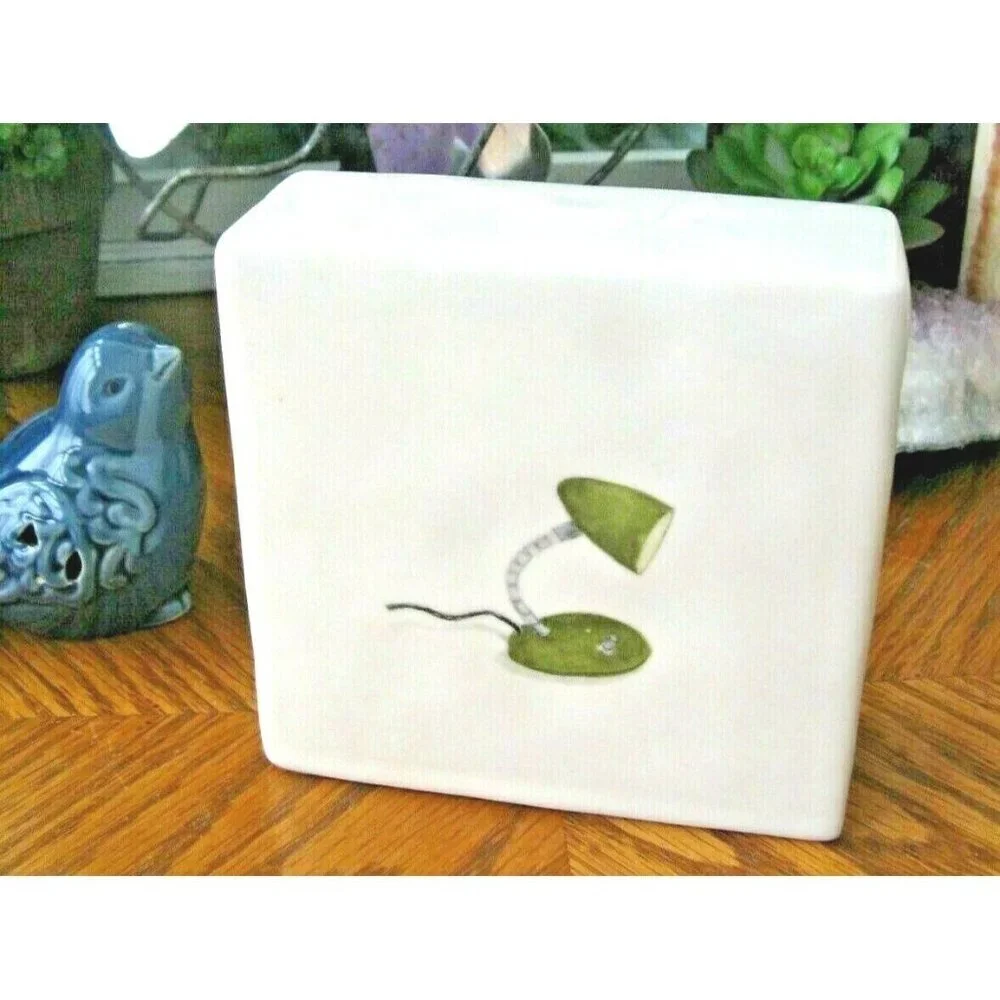 New Rae Dunn Vintage Style Green Desk Lamp Office Block Ceramic Paperweight - 4